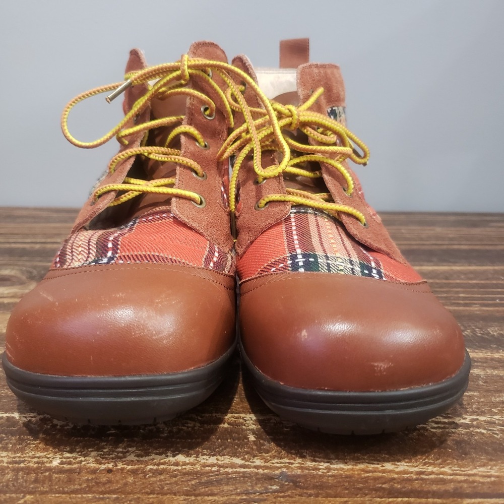 Alegria Ankle Boots Womens 8 KYL-602 Brown Leather Plaid Lace Up Good Condition - Picture 2 of 16